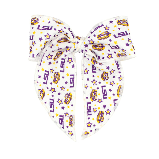 Signature Collegiate Logo Print Fabric Bowtie With Knot and Tails