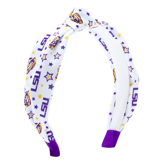 Signature Collegiate Logo Print Soft Ripple-Textured Knot Wrap Headband