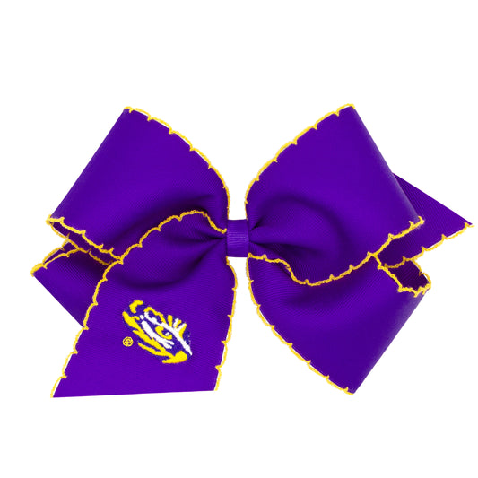 LSU Collegiate Logo Embroidered Grosgrain Hair Bow with Moonstitch Edge