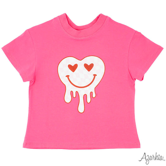 Glitter Drip Heart smiley Hot Pink Boxy T