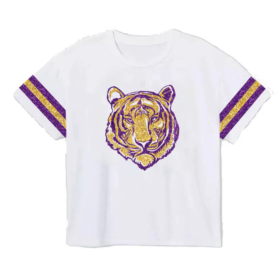 Glitter Tiger in Purple and Gold Boxy T’