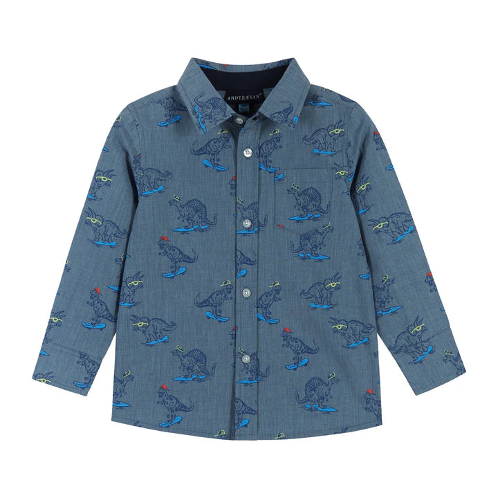 Skateboarding Dino Buttondown 2 Piece Set