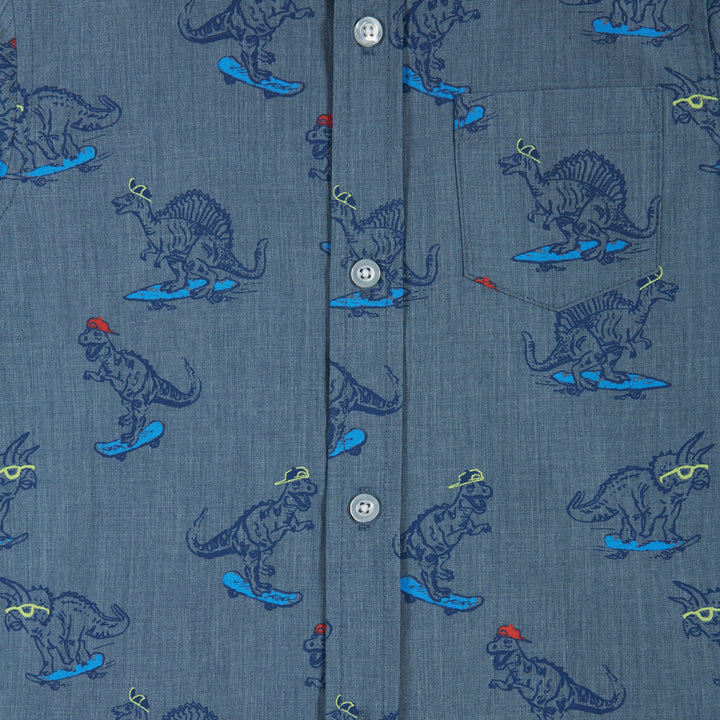 Skateboarding Dino Buttondown 2 Piece Set