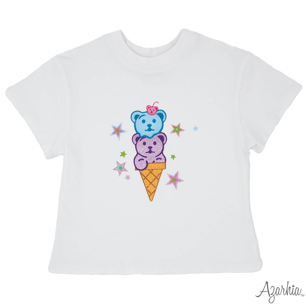 Glitter Gummy Bear Cone on White Boxy T