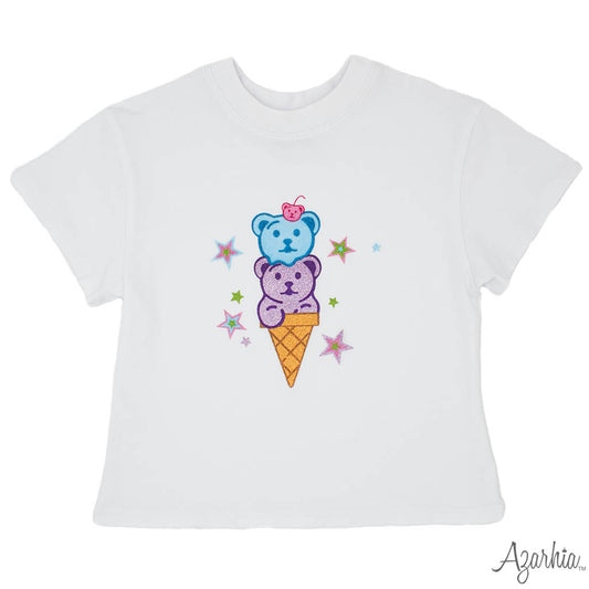 Glitter Gummy Bear Cone on White Boxy T