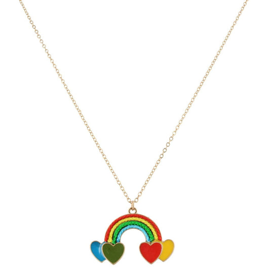 14" Kids Rope Rainbow Necklace with Heart Clouds