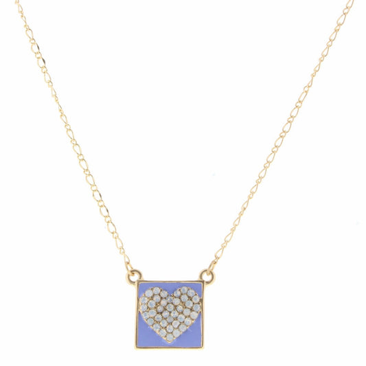 Kids 14" Crystal Heart on Lavender Enamel Square Necklace