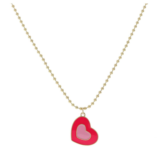 Kids 14" Pink Enamel Heart Necklace