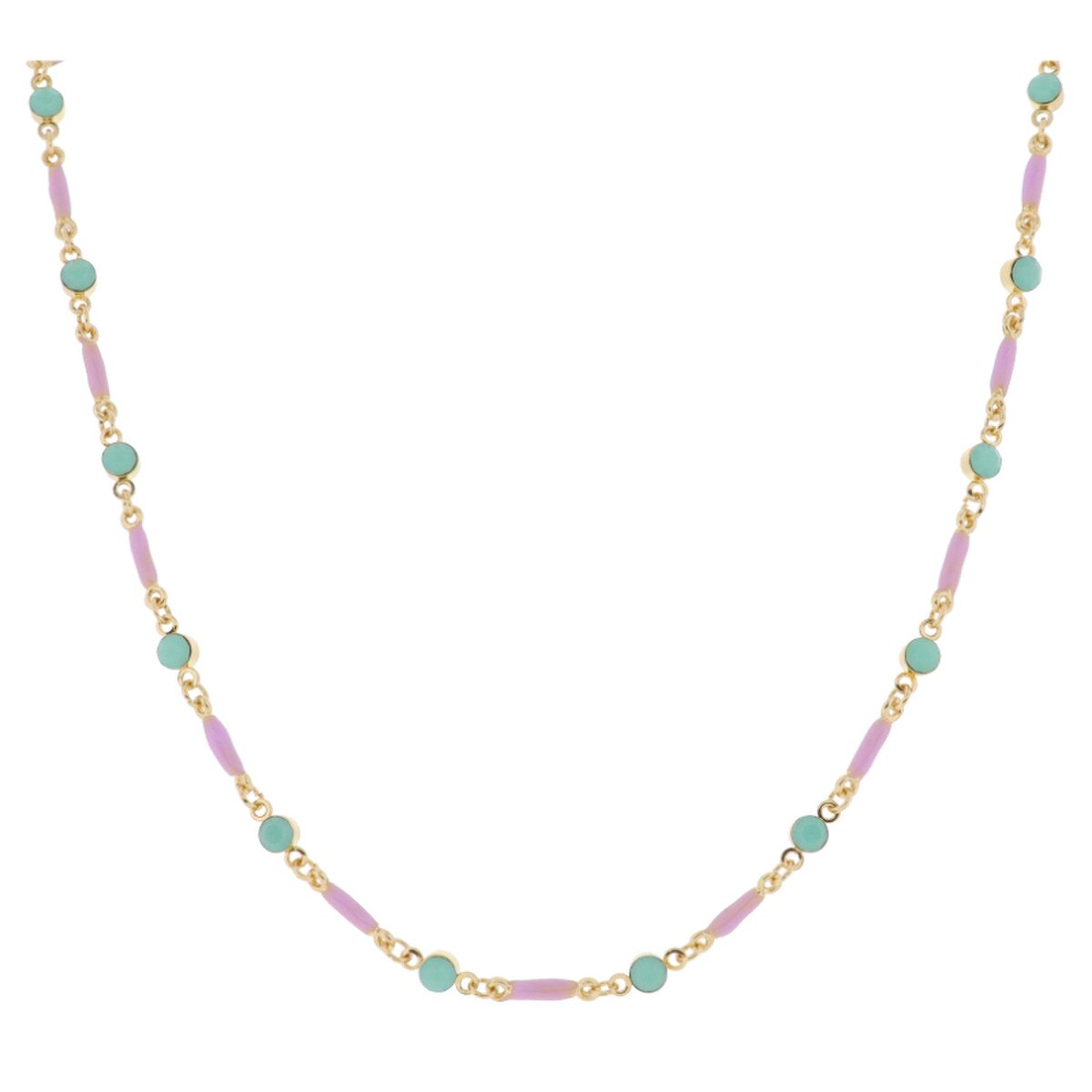 Kids Mini Lavender Enamel Bars with Mint Moonstone Crystal Links Necklace