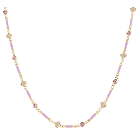 Kids Mini Lavender Enamel Bars with Pink Crystal & Pave Moon Links Necklace