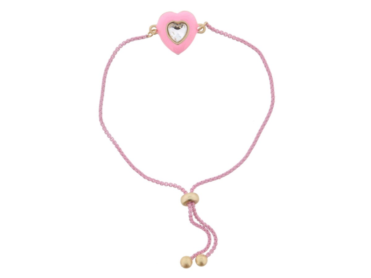 Kids Pink Enamel with Clear Crystal Heart Bracelet