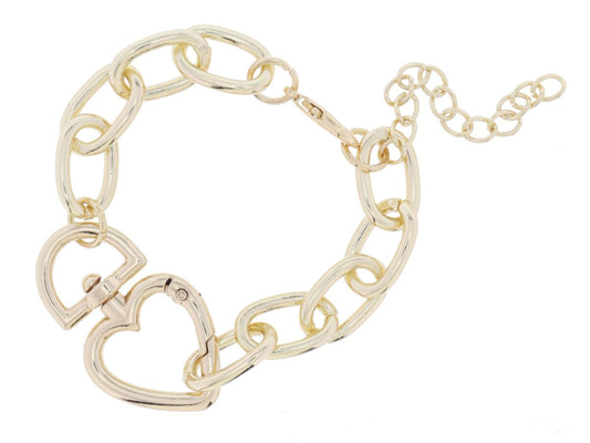 Shiny Gold Chunky Oval Link Chain with Heart Shaped Latch Clasp Bracelet