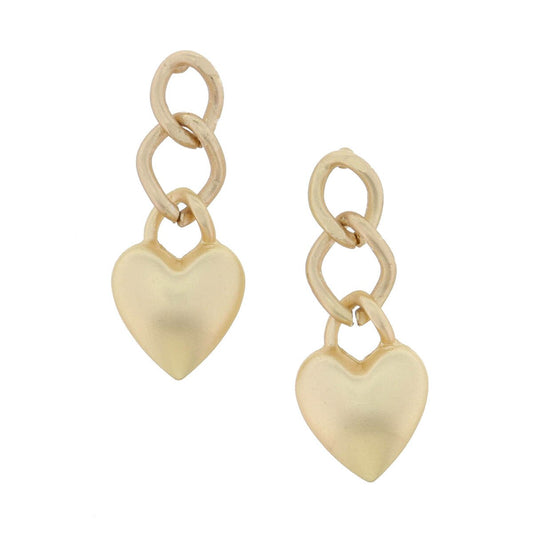 Gold Chain Link with Heart Earring