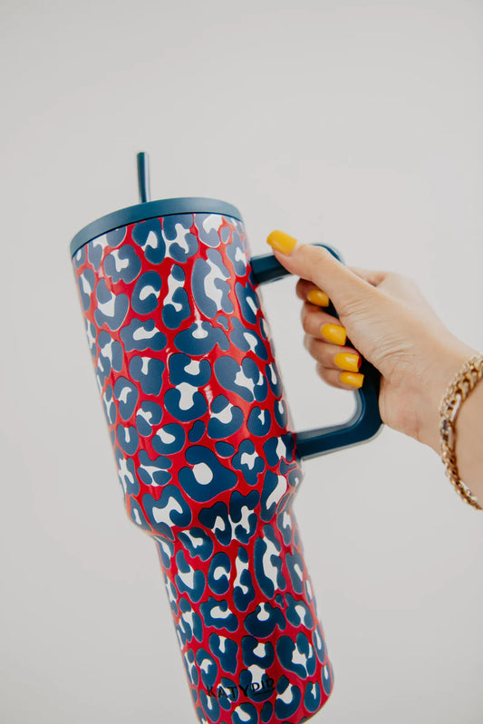 Red, White, Blue Leopard 38 Oz Tumbler Cup