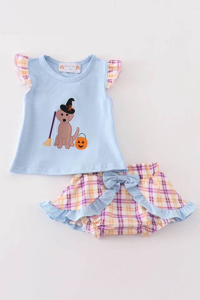 Halloween Witch Dog Embroidery Girl Diaper Set