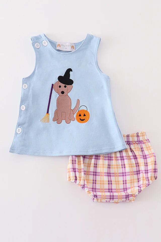 Halloween Witch Dog Embroidery Boy Diaper Set