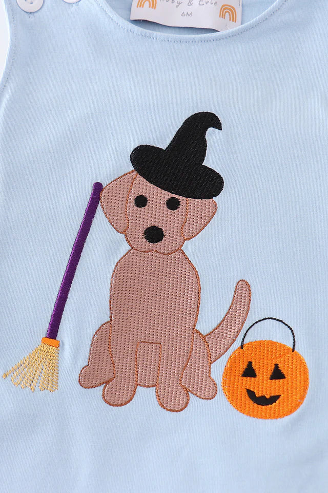 Halloween Witch Dog Embroidery Boy Diaper Set