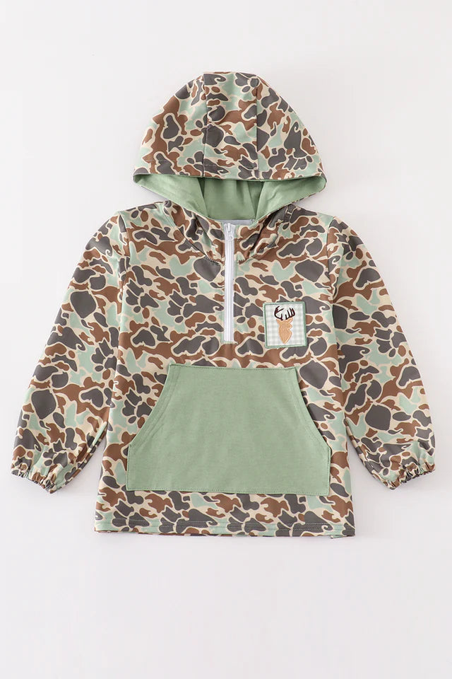 Camouflage Deer Embroidery Boy Hoodie