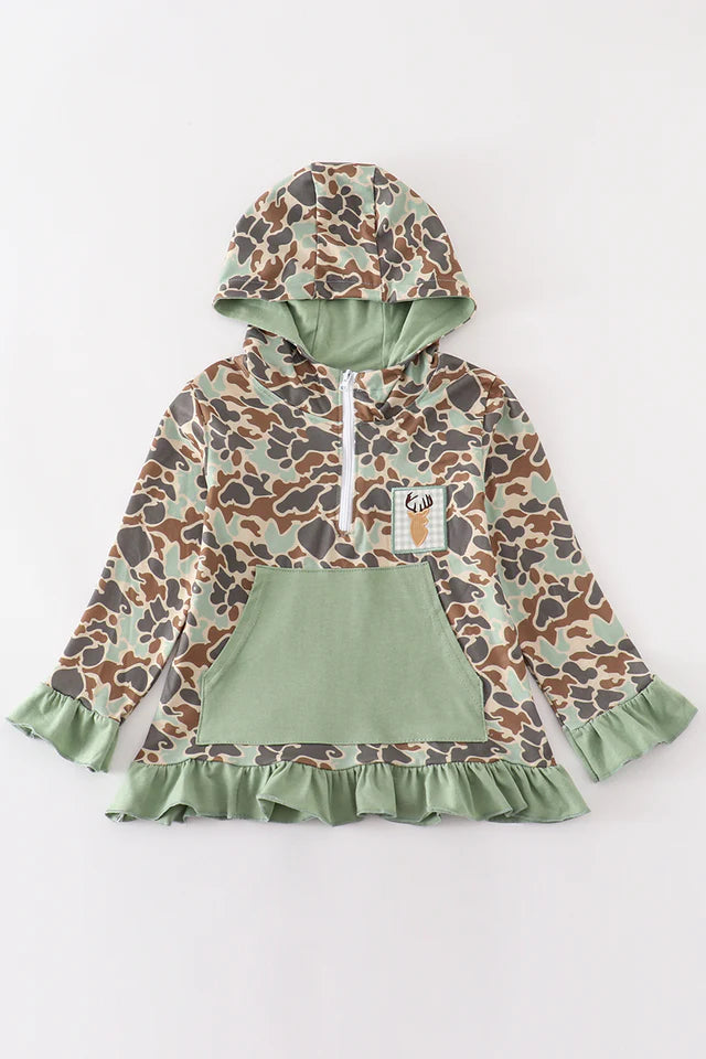 Camouflage Deer Embroidery Girl Hoodie