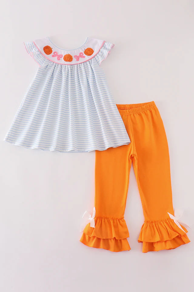 Pumpkin French Knot Girl Pant Set