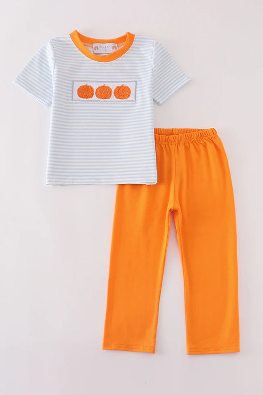 Pumpkin French Knot Boy Pant Set