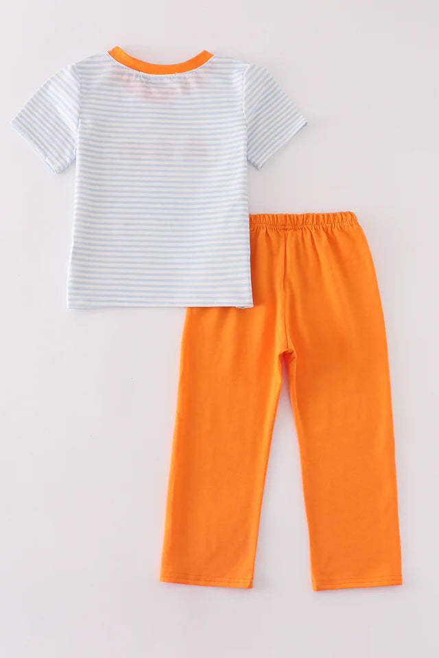 Pumpkin French Knot Boy Pant Set