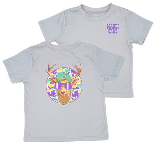 Mardi Gras Camo Deer on Gray Short Sleeve T-Shirt