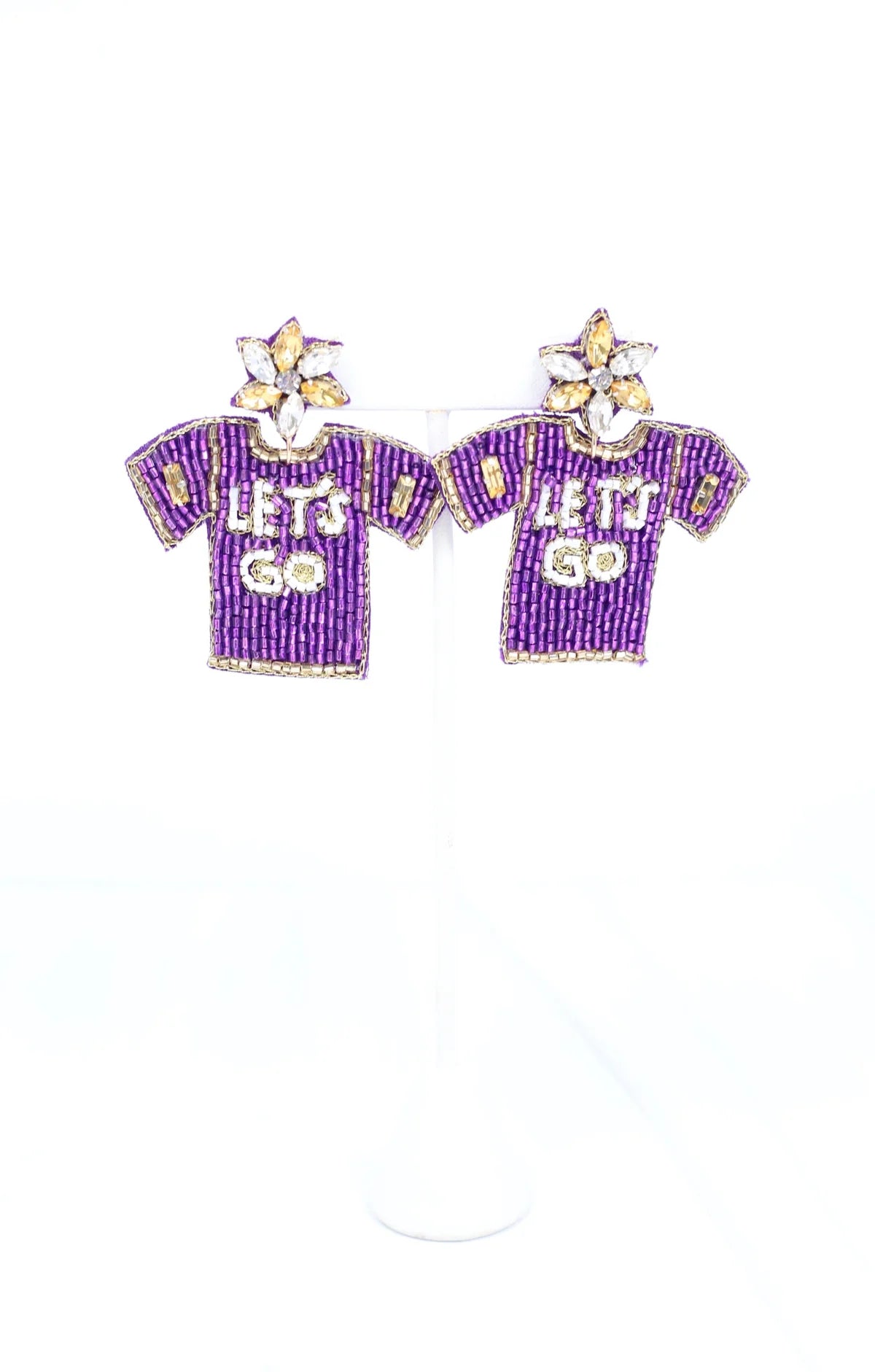 Let's Go Jersey Beaded Earring PURPLE GOLD