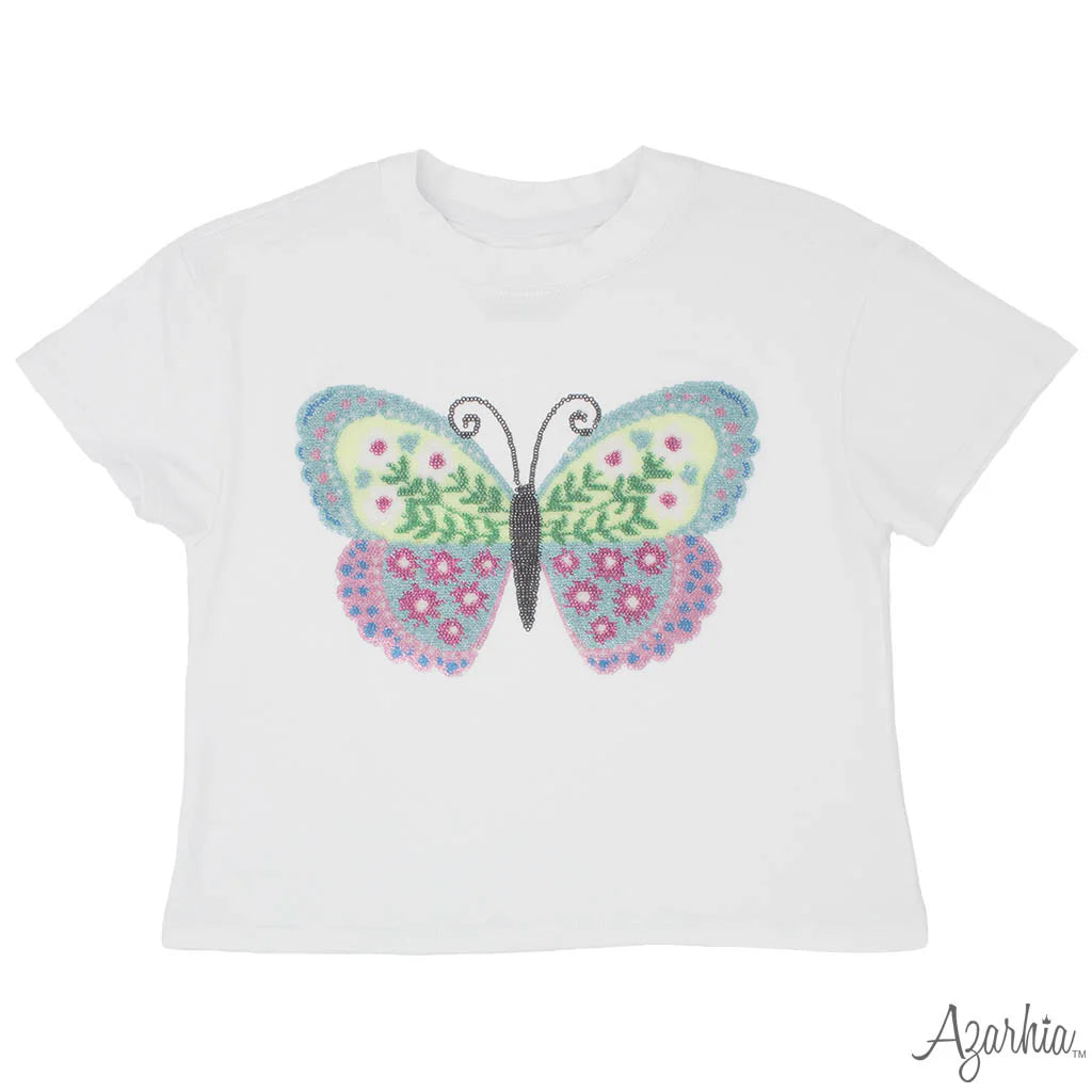 Sequin Butterfly White Boxy T