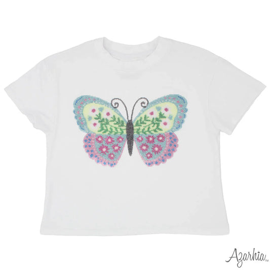 Sequin Butterfly White Boxy T