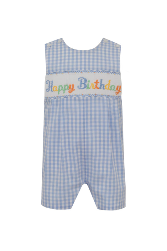 Blue Gingham Smocked HAPPY BIRTHDAY Jon Jon