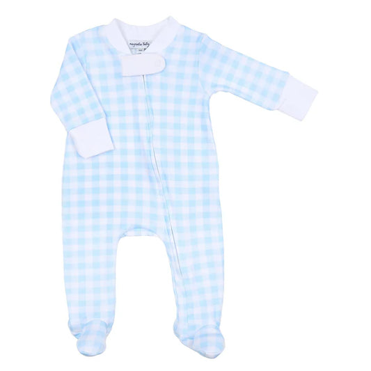 Baby Checks Zipped Footie - Blue