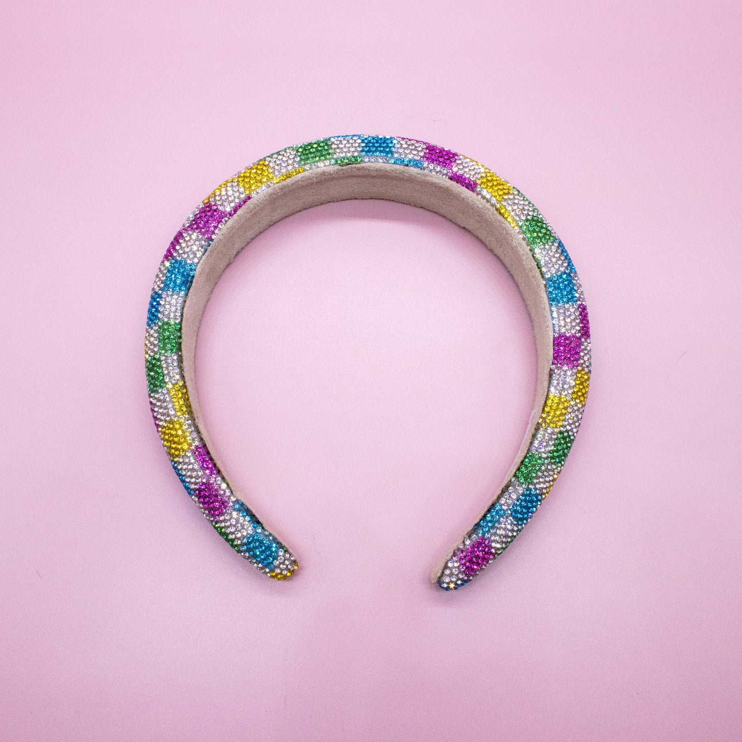 Kids Rhinestone Headband - Padded Checkerboard Hair Band