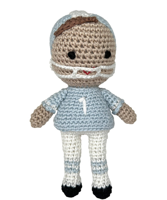 Football Player Bamboo Crochet Rattles in Multiple Colors