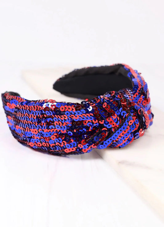 Maggie Sequin Headband BLUE RED