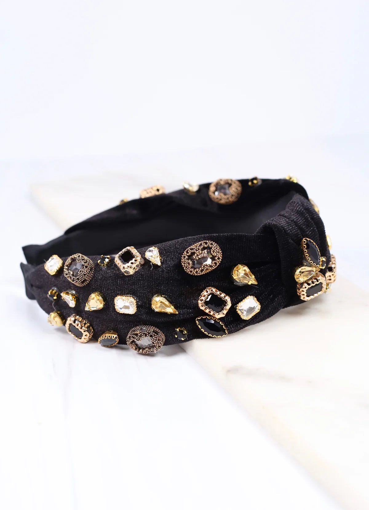 Vanya Vintage Jeweled Headband BLACK GOLD