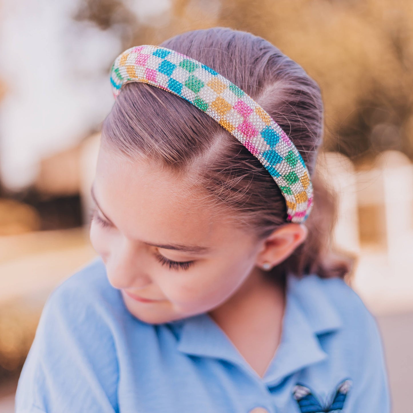 Kids Rhinestone Headband - Padded Checkerboard Hair Band