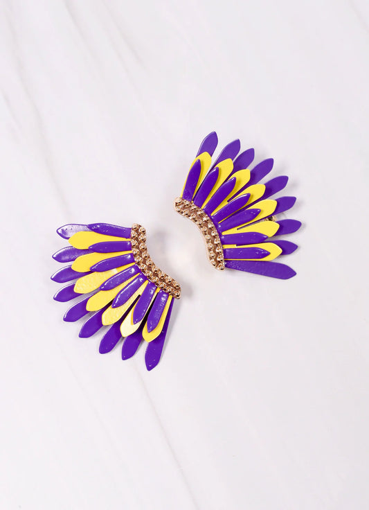 Fernie Metal Fan Earring PURPLE YELLOW