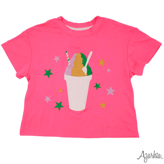 Snoball Glitter on Neon Pink Boxy T Mardi Gras