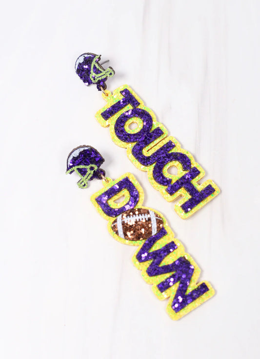 Touchdown Glitter Earring (Purple & Yellow)