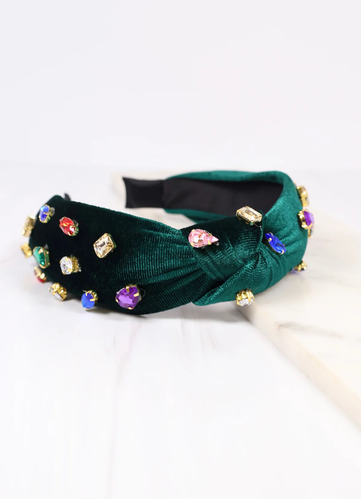 Judith Rhinestone Velvet Headband GREEN