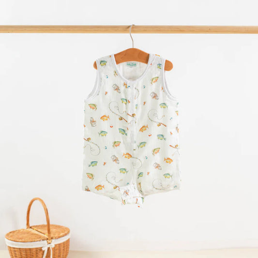 Gone Fishing Organic Muslin Shortalls