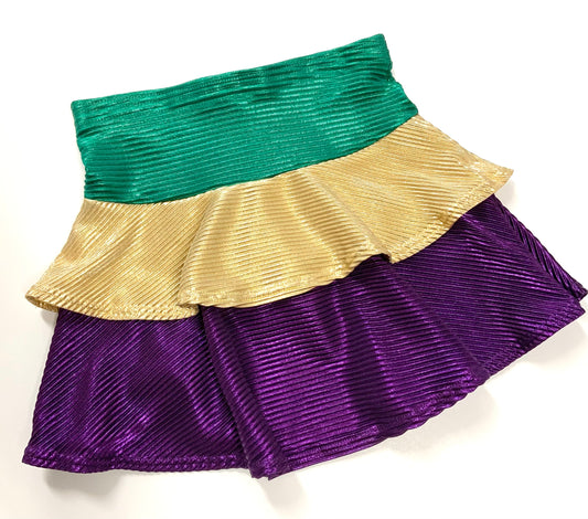 Tiered Ruffle Skort in Metallic Shimmer Mardi Gras