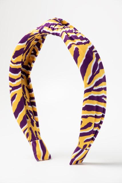 Top Knot Headband in Purple Yellow Tiger Print