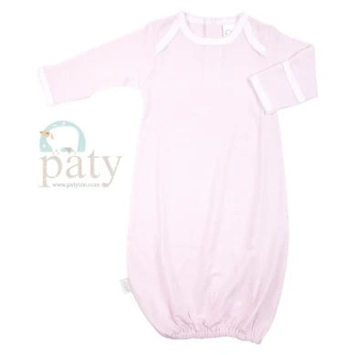 Pink White Stripes Pima Overlap Shoulder Gown-Newborn