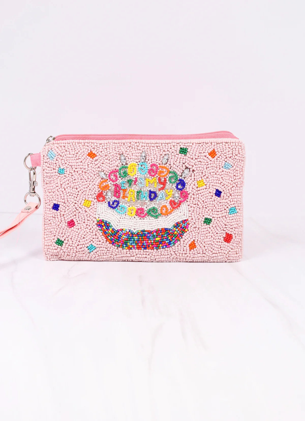 Birthday Cake Beaded Wristlet PINK MULTI