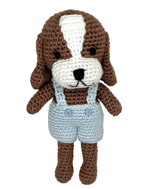 Dog Bamboo Crochet Rattle - Blue