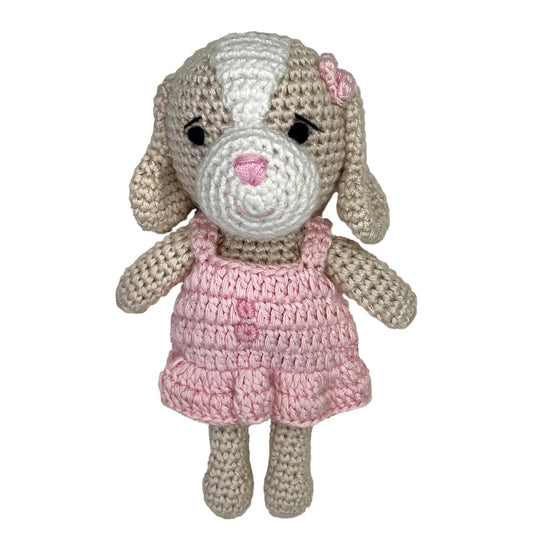 Dog Bamboo Crochet Rattle - Pink